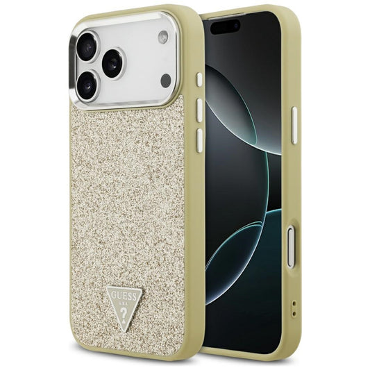 Custodia MagSafe per Apple iPhone 17 Pro Max, Guess, Glitter Triangle Logo, Dorata