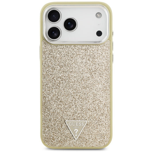 Custodia MagSafe per Apple iPhone 17 Pro Max, Guess, Glitter Triangle Logo, Dorata