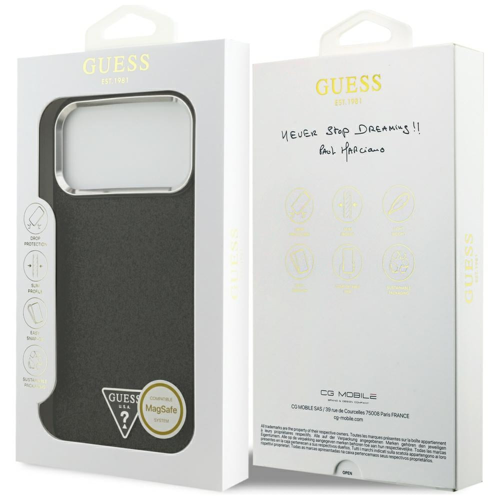 Custodia MagSafe per Apple iPhone 17 Pro Max, Guess, Glitter Triangle Logo, Nera