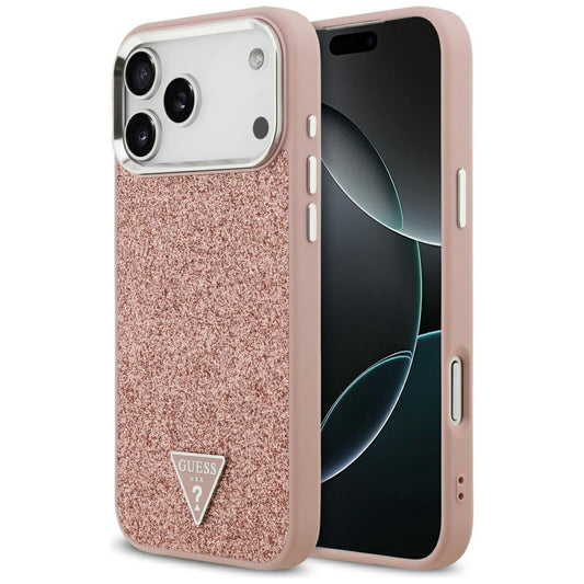 Custodia MagSafe per Apple iPhone 17 Pro Max, Guess, Glitter Triangle Logo, Rosa