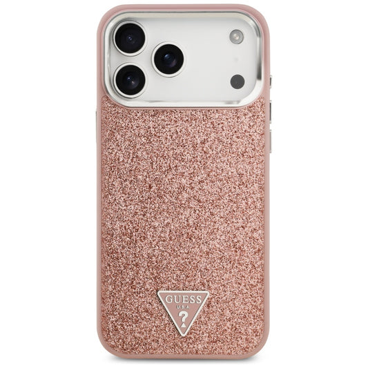 Custodia MagSafe per Apple iPhone 17 Pro Max, Guess, Glitter Triangle Logo, Rosa