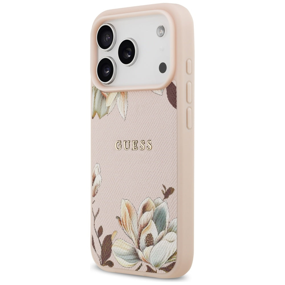 Custodia MagSafe per Apple iPhone 17 Pro Max, Guess, Grained Flowers, Rosa