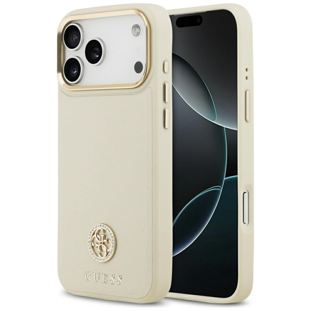 Custodia MagSafe per Apple iPhone 17 Pro Max, Guess, Grained Strass Logo, Beige