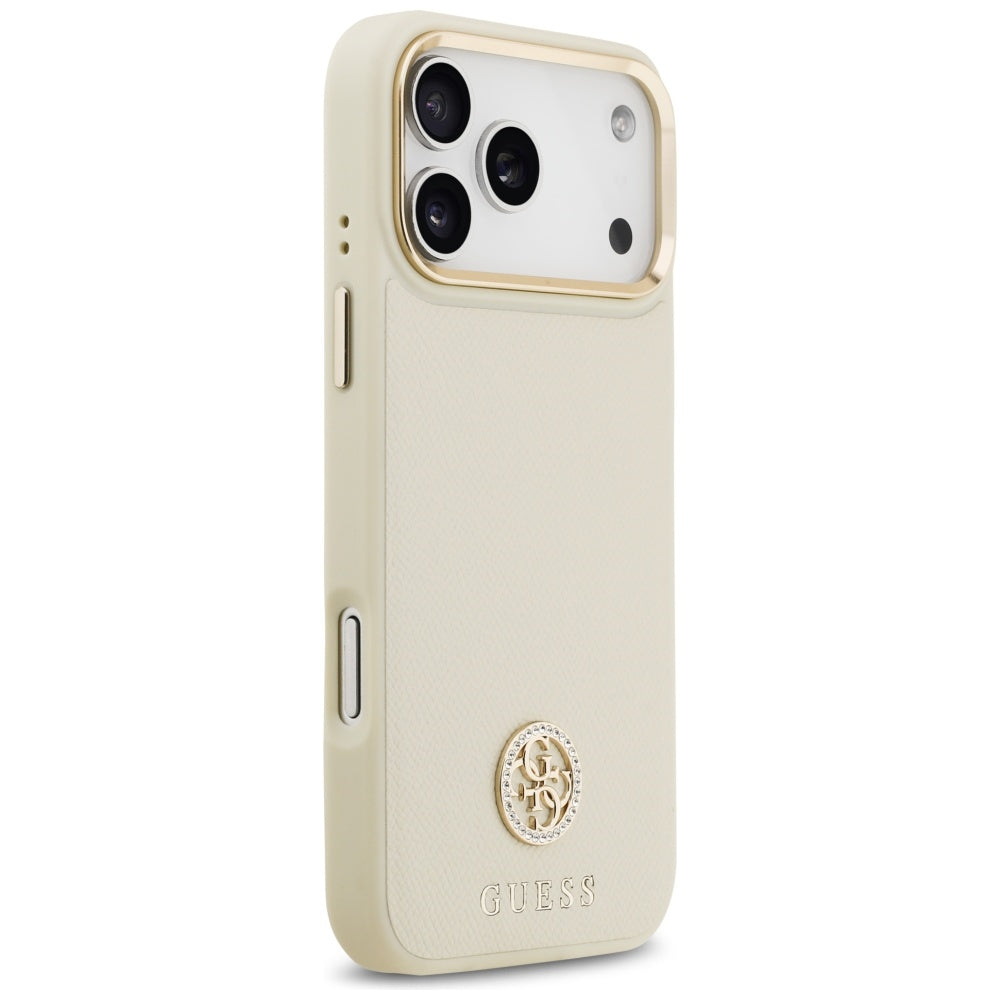 Custodia MagSafe per Apple iPhone 17 Pro Max, Guess, Grained Strass Logo, Beige