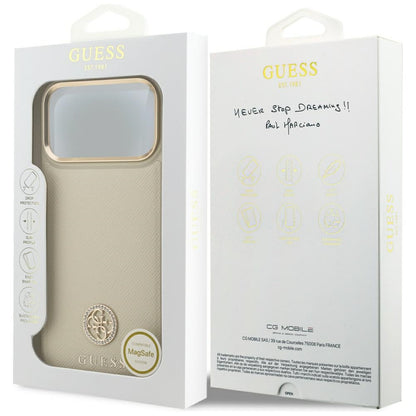 Custodia MagSafe per Apple iPhone 17 Pro Max, Guess, Grained Strass Logo, Beige