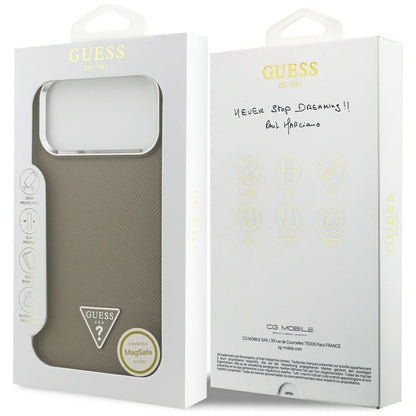 Custodia MagSafe per Apple iPhone 17 Pro Max, Guess, Logo Triangolo Granulato, Marrone