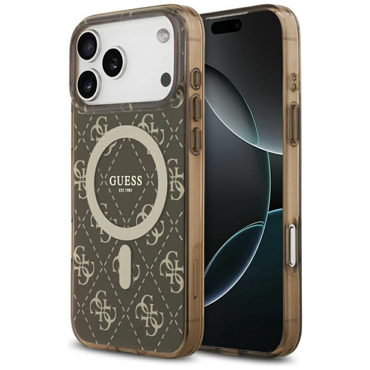 Custodia MagSafe per Apple iPhone 17 Pro Max, Guess, IML 4G Background, Marrone