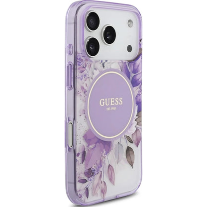 Custodia MagSafe per Apple iPhone 17 Pro Max, Guess, IML Flower & Tonal Circle, Viola