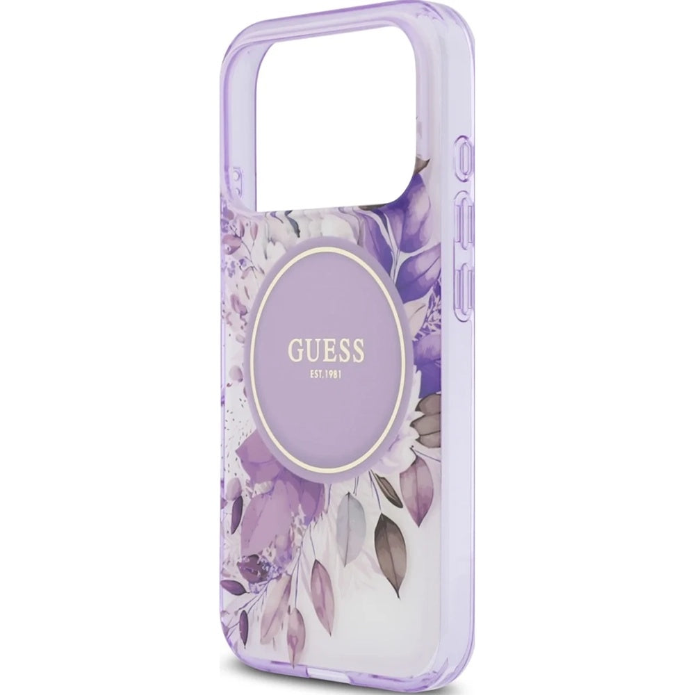 Custodia MagSafe per Apple iPhone 17 Pro Max, Guess, IML Flower & Tonal Circle, Viola