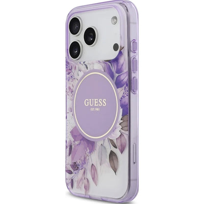 Custodia MagSafe per Apple iPhone 17 Pro Max, Guess, IML Flower & Tonal Circle, Viola