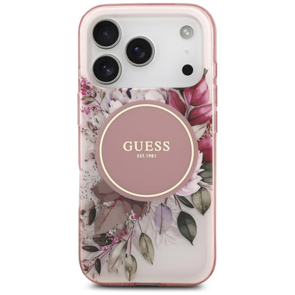 Custodia MagSafe per Apple iPhone 17 Pro Max, Guess, IML Flower & Tonal Circle, Rosa