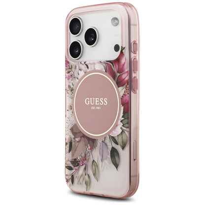 Custodia MagSafe per Apple iPhone 17 Pro Max, Guess, IML Flower & Tonal Circle, Rosa