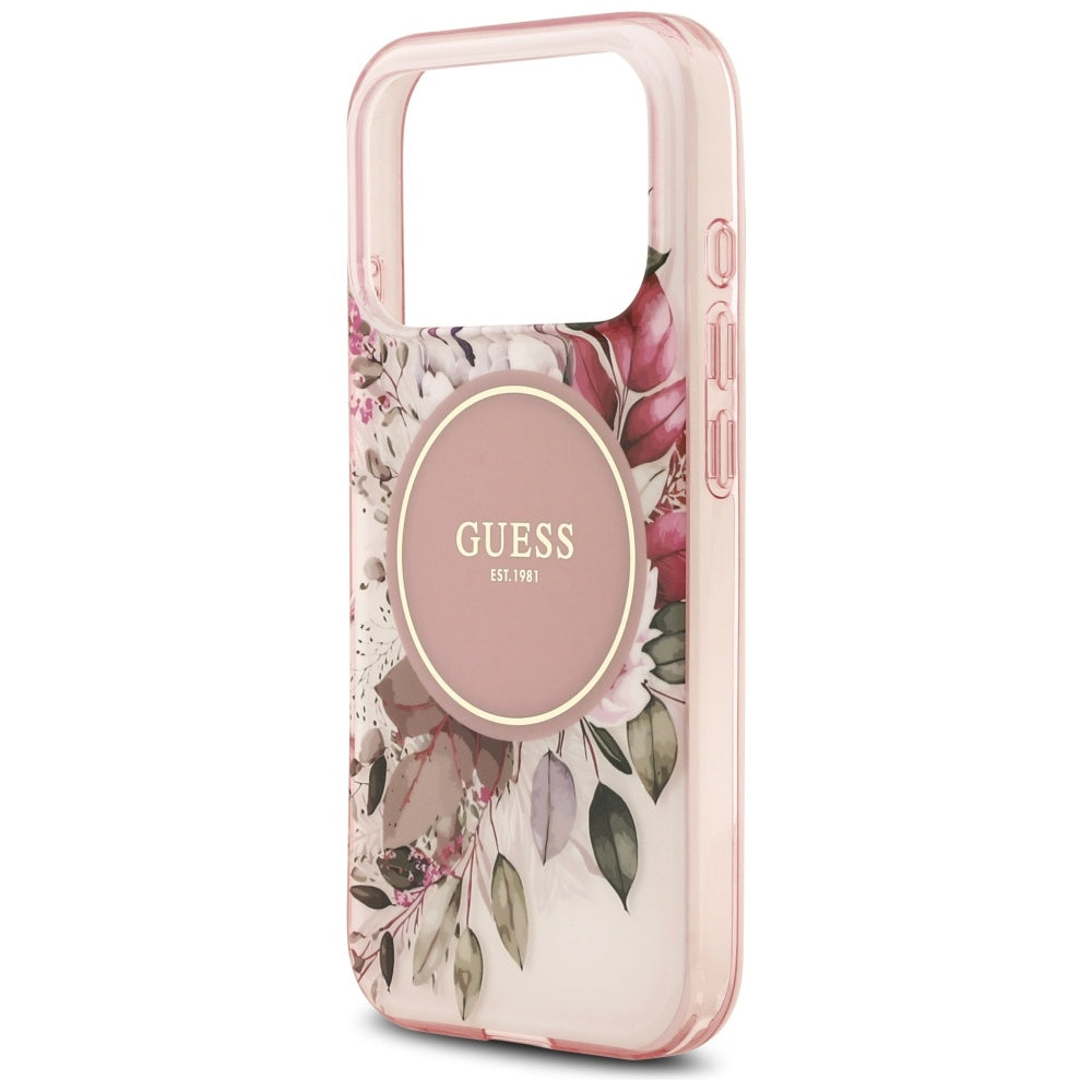 Custodia MagSafe per Apple iPhone 17 Pro Max, Guess, IML Flower & Tonal Circle, Rosa
