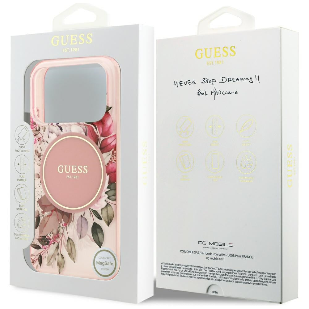 Custodia MagSafe per Apple iPhone 17 Pro Max, Guess, IML Flower & Tonal Circle, Rosa