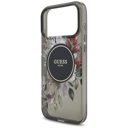 Custodia MagSafe per Apple iPhone 17 Pro Max, Guess, IML Flowers with Pearl Strap, Nera