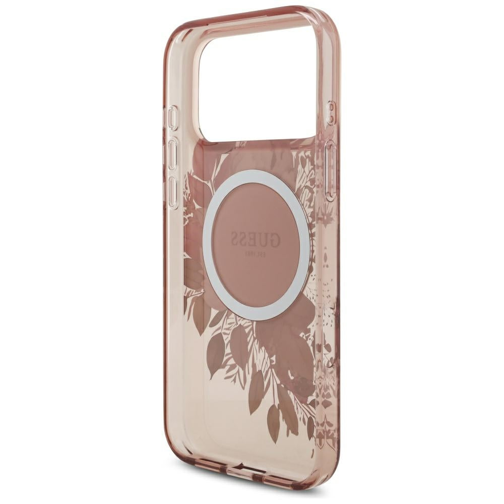 Custodia MagSafe per Apple iPhone 17 Pro Max, Guess, IML Flowers with Pearl Strap, Rosa