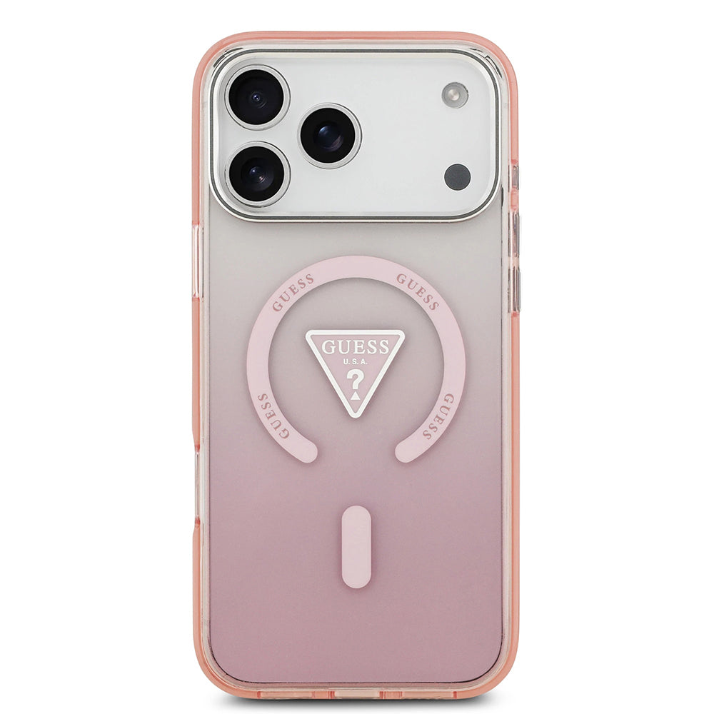 Custodia MagSafe per Apple iPhone 17 Pro Max, Guess, Logo Triangolo Gradiente IML, Rosa