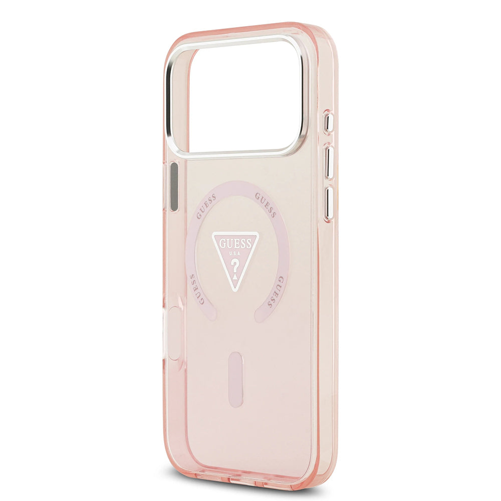 Custodia MagSafe per Apple iPhone 17 Pro Max, Guess, Logo Triangolo Gradiente IML, Rosa