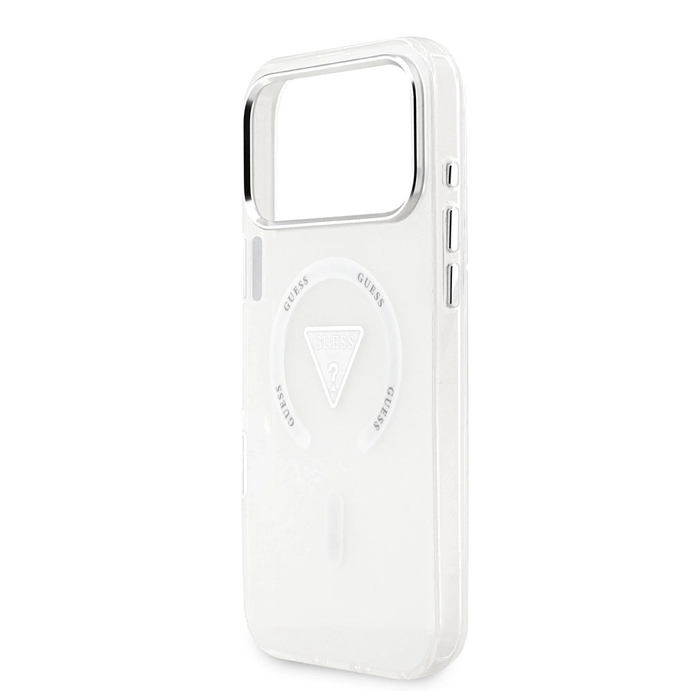 Custodia MagSafe per Apple iPhone 17 Pro Max, Guess, Logo Triangolo Gradiente IML, Trasparente