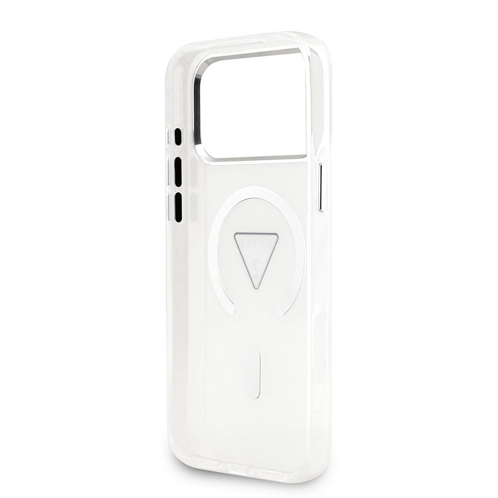 Custodia MagSafe per Apple iPhone 17 Pro Max, Guess, Logo Triangolo Gradiente IML, Trasparente