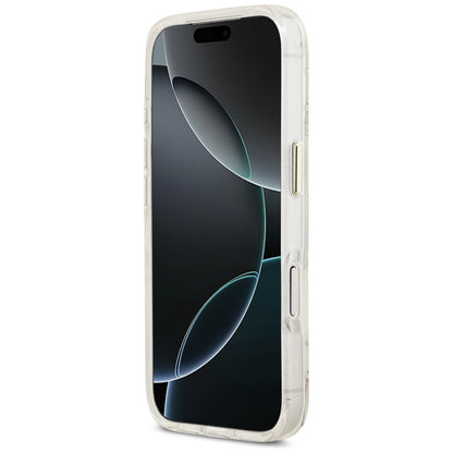 Custodia MagSafe per Apple iPhone 17 Pro Max, Guess, IML Metal Glitter Flowers Triangle, Bianca