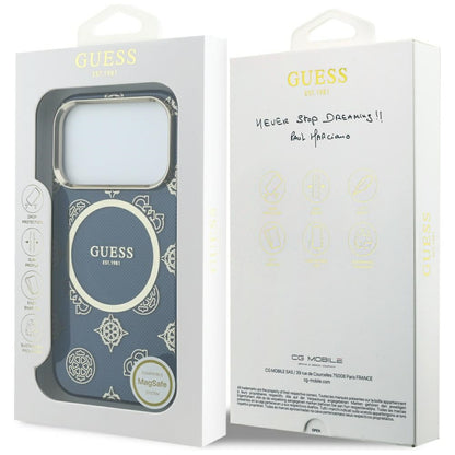 Custodia MagSafe per Apple iPhone 17 Pro Max, Guess, IML Peony Dot, Blu