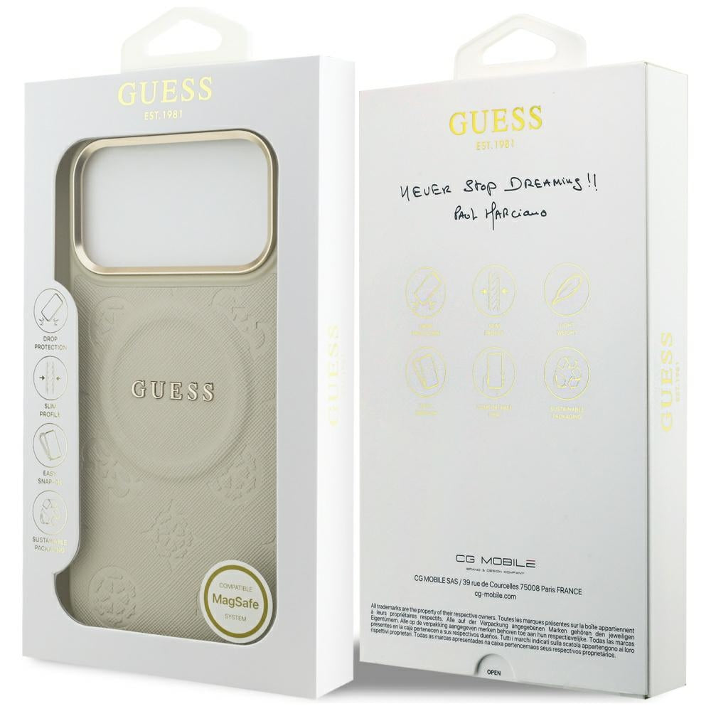 Custodia MagSafe per Apple iPhone 17 Pro Max, Guess, Peony Hot Stamp, Beige