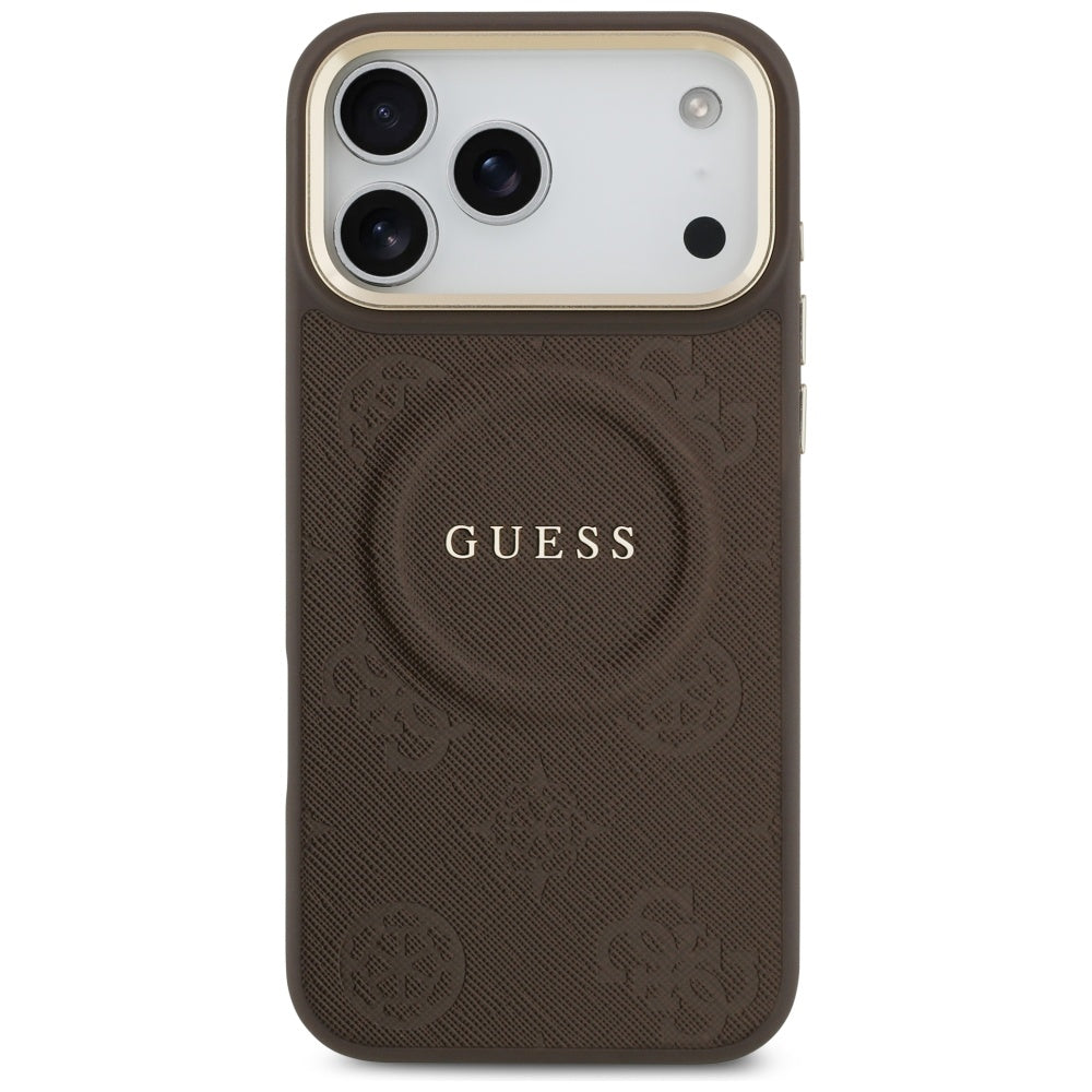 Custodia MagSafe per Apple iPhone 17 Pro Max, Guess, Peony Hot Stamp, Marrone
