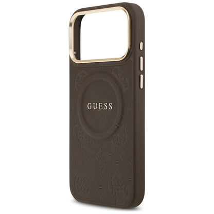 Custodia MagSafe per Apple iPhone 17 Pro Max, Guess, Peony Hot Stamp, Marrone