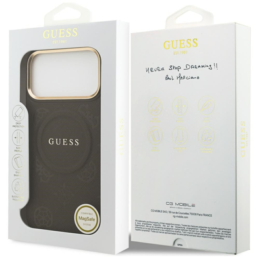 Custodia MagSafe per Apple iPhone 17 Pro Max, Guess, Peony Hot Stamp, Marrone