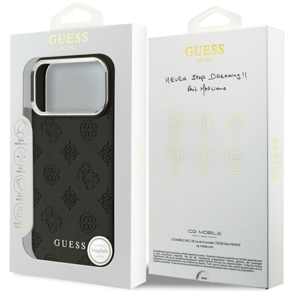 Custodia MagSafe per Apple iPhone 17 Pro Max, Guess, Peony Hot Stamp Script, Nera