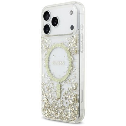 Custodia MagSafe per Apple iPhone 17 Pro Max, Guess, Resin Bottom Glitter, Dorata