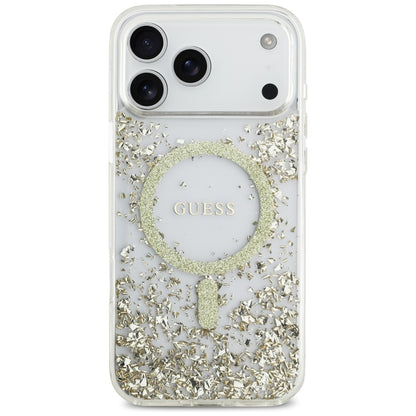 Custodia MagSafe per Apple iPhone 17 Pro Max, Guess, Resin Bottom Glitter, Dorata