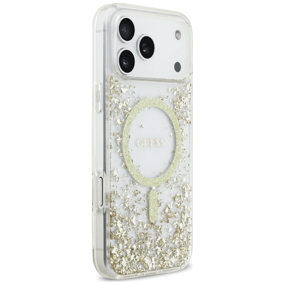 Custodia MagSafe per Apple iPhone 17 Pro Max, Guess, Resin Bottom Glitter, Dorata