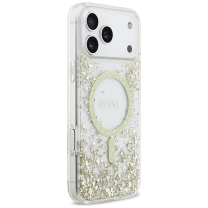 Custodia MagSafe per Apple iPhone 17 Pro Max, Guess, Resin Bottom Glitter, Dorata