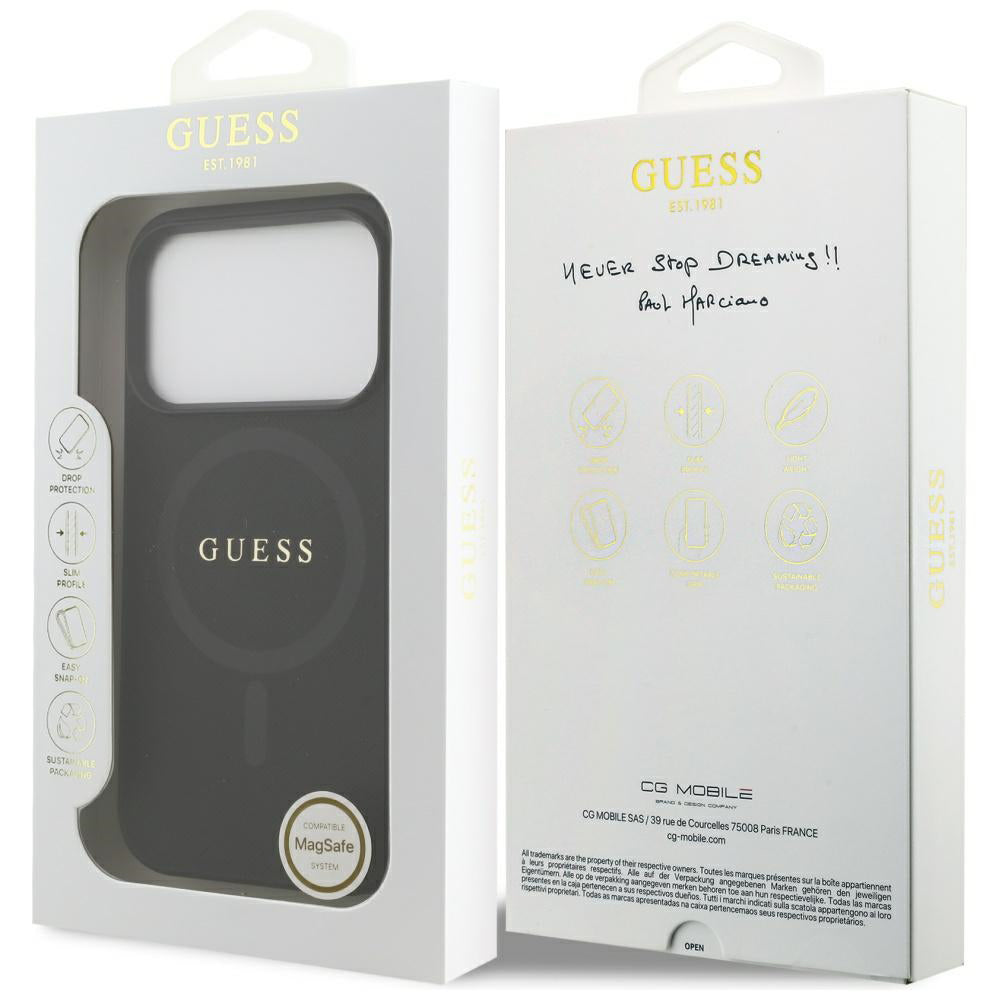 Custodia MagSafe per Apple iPhone 17 Pro Max, Guess, Saffiano Classic Logo, Nera