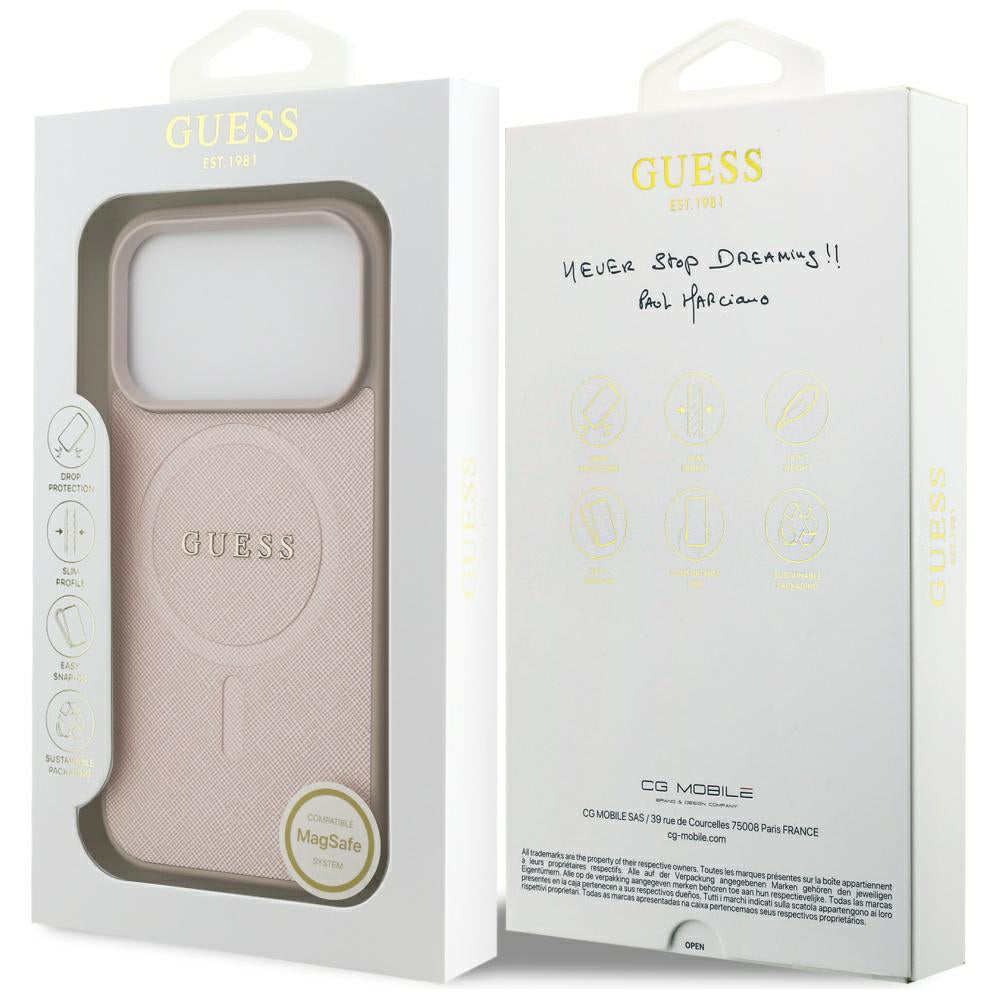 Custodia MagSafe per Apple iPhone 17 Pro Max, Guess, Saffiano Classic Logo, Rosa