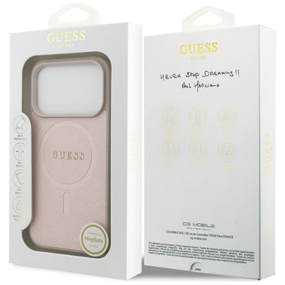Custodia MagSafe per Apple iPhone 17 Pro Max, Guess, Saffiano Classic Logo, Rosa
