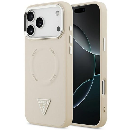 Custodia MagSafe per Apple iPhone 17 Pro Max, Guess, Logo Triangolo, Beige Argentato