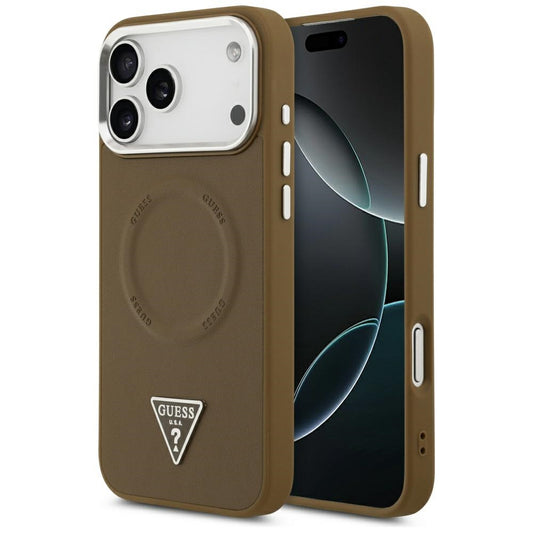 Custodia MagSafe per Apple iPhone 17 Pro Max, Guess, Logo Triangolo, Marrone Argentato