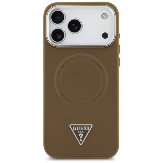 Custodia MagSafe per Apple iPhone 17 Pro Max, Guess, Logo Triangolo, Marrone Argentato