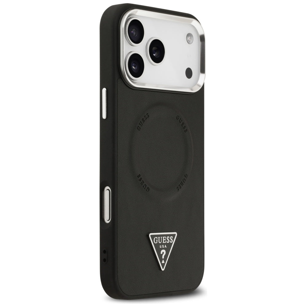 Custodia MagSafe per Apple iPhone 17 Pro Max, Guess, Logo Triangolo, Nera Argentata