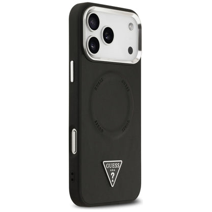Custodia MagSafe per Apple iPhone 17 Pro Max, Guess, Logo Triangolo, Nera Argentata