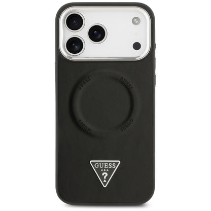 Custodia MagSafe per Apple iPhone 17 Pro Max, Guess, Logo Triangolo, Nera Argentata