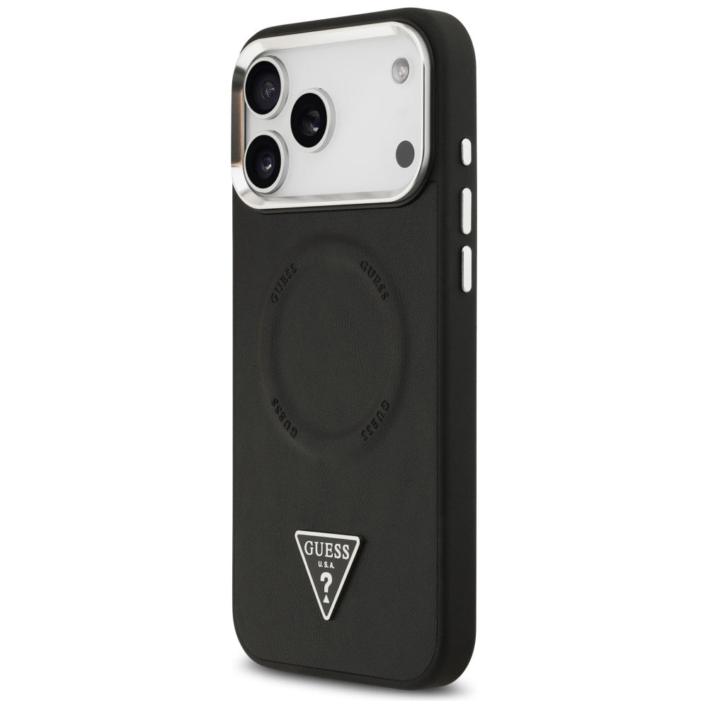 Custodia MagSafe per Apple iPhone 17 Pro Max, Guess, Logo Triangolo, Nera Argentata