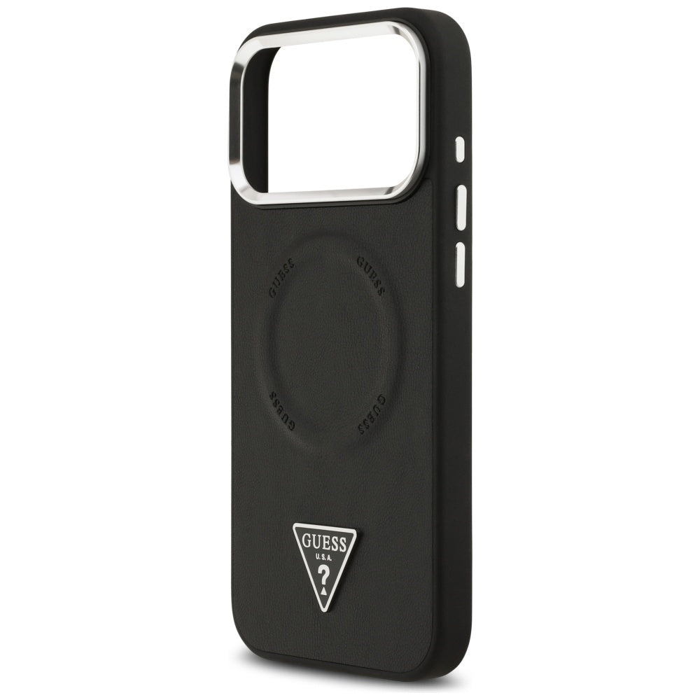 Custodia MagSafe per Apple iPhone 17 Pro Max, Guess, Logo Triangolo, Nera Argentata