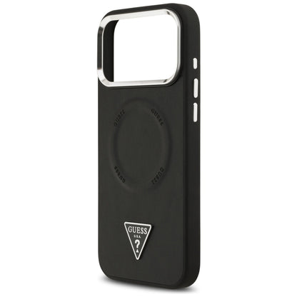 Custodia MagSafe per Apple iPhone 17 Pro Max, Guess, Logo Triangolo, Nera Argentata