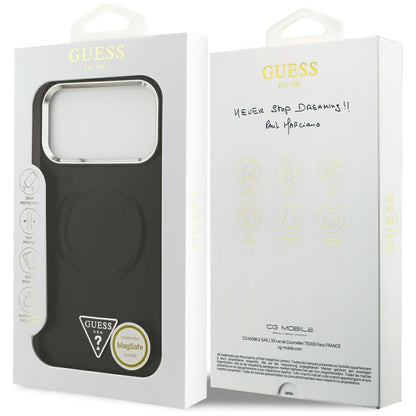 Custodia MagSafe per Apple iPhone 17 Pro Max, Guess, Logo Triangolo, Nera Argentata