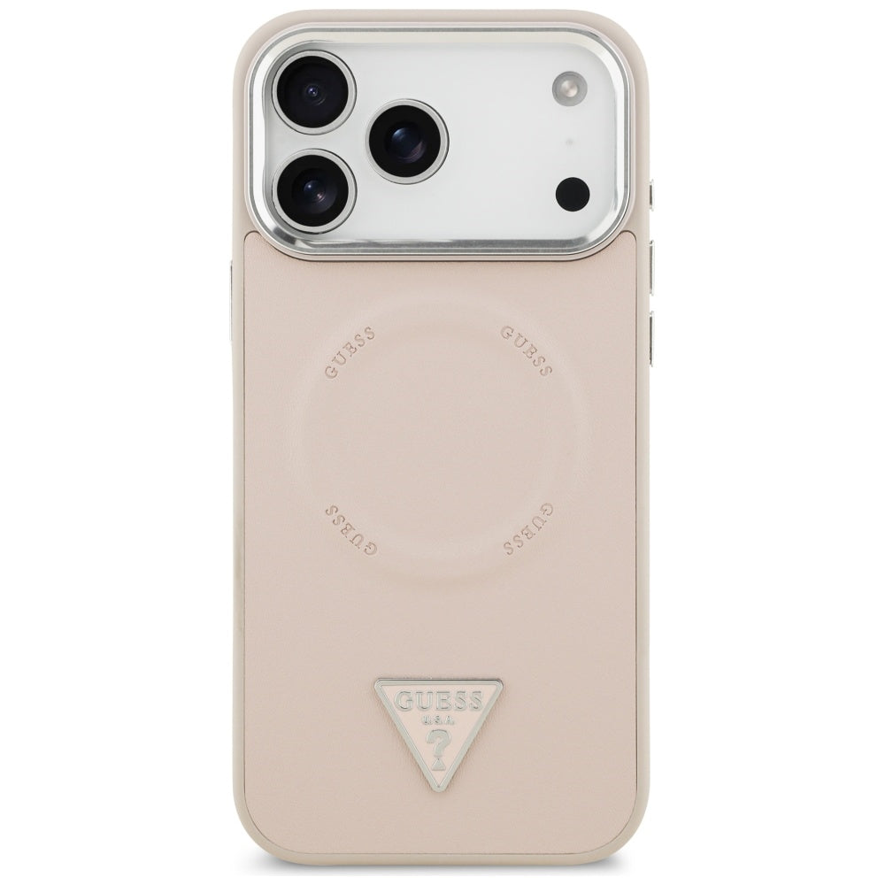 Custodia MagSafe per Apple iPhone 17 Pro Max, Guess, Logo Triangolo, Rosa Argentato