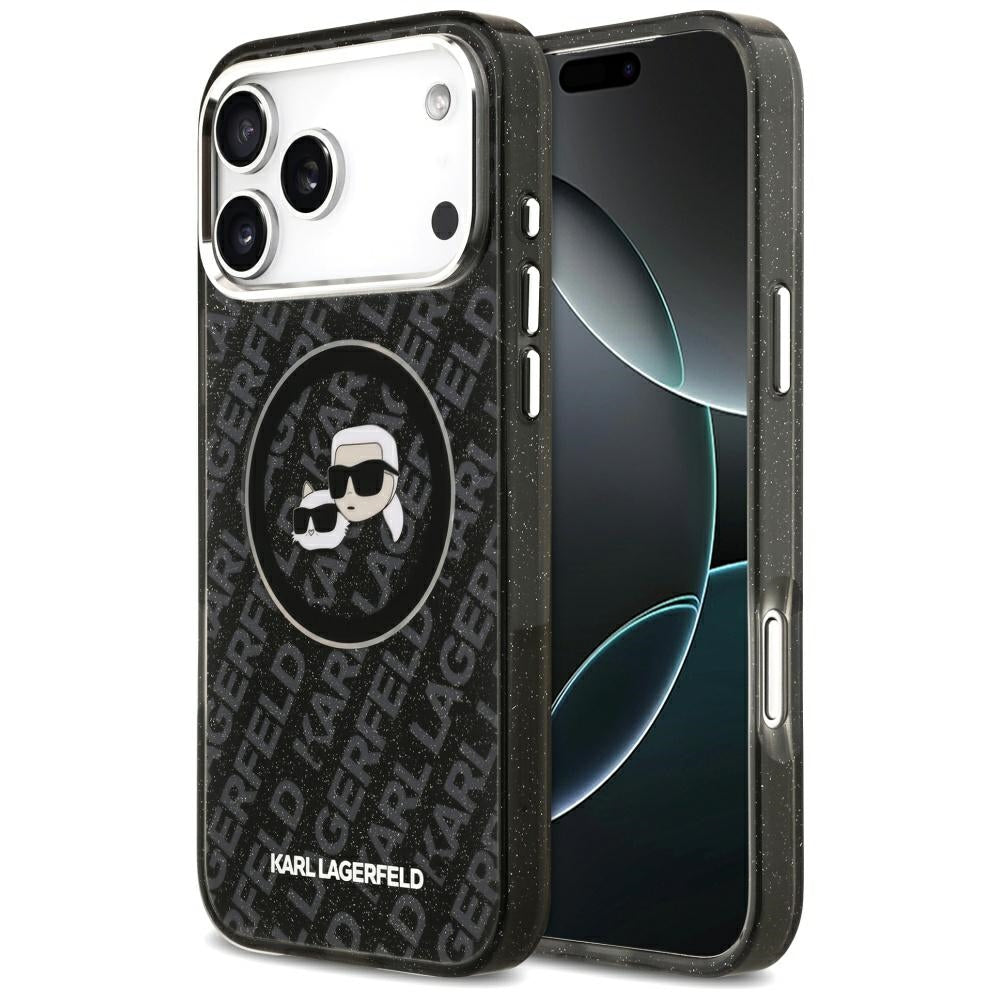 Custodia MagSafe per Apple iPhone 17 Pro Max, Karl Lagerfeld, Glitter Karl & Choupette Head, Nera